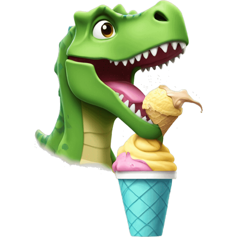 Dinosaur eating ice cream emoji