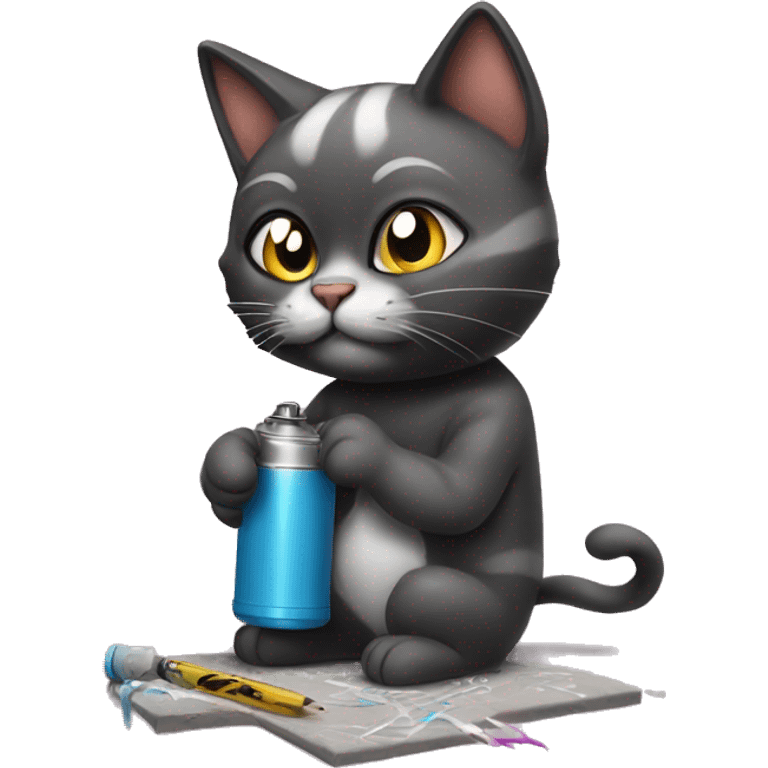 a cat doing graffiti emoji