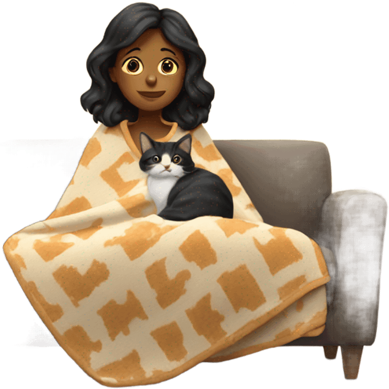 Girl watching tv covered with a cat blanket  emoji