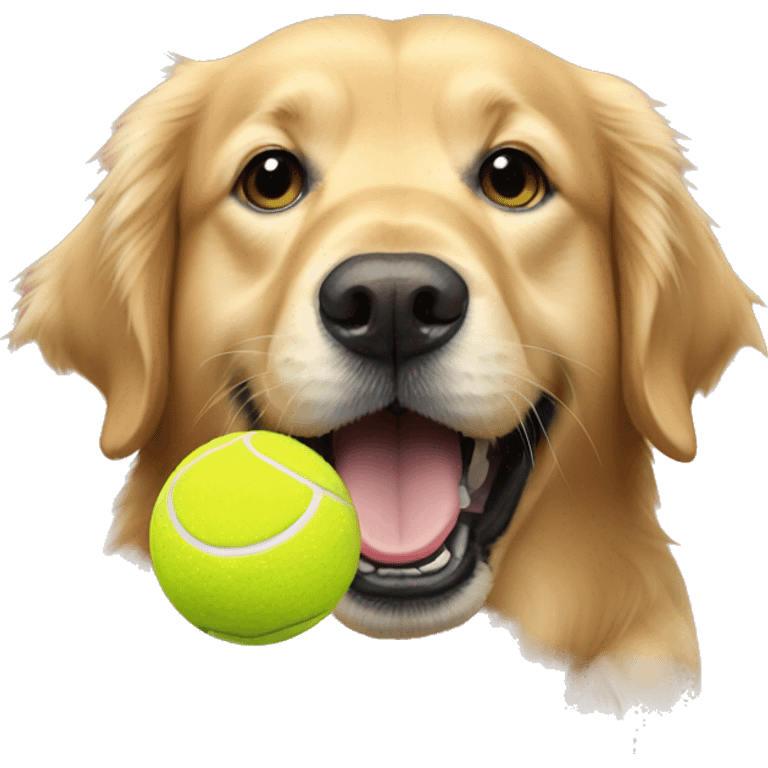 Golden retriever with a tennis ball in its mouth emoji