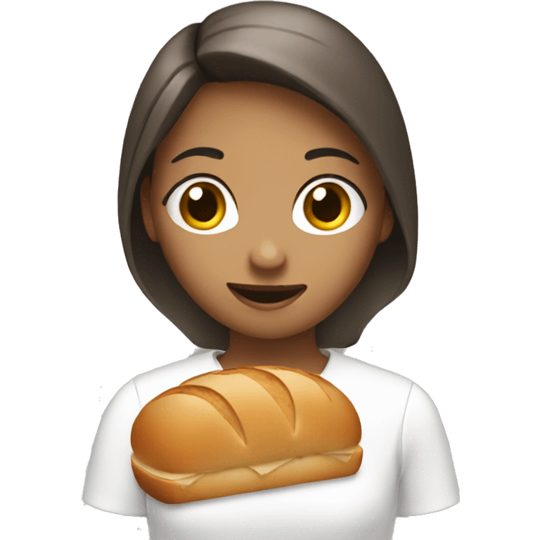 A girl who likes bread with a fork with a camera emoji