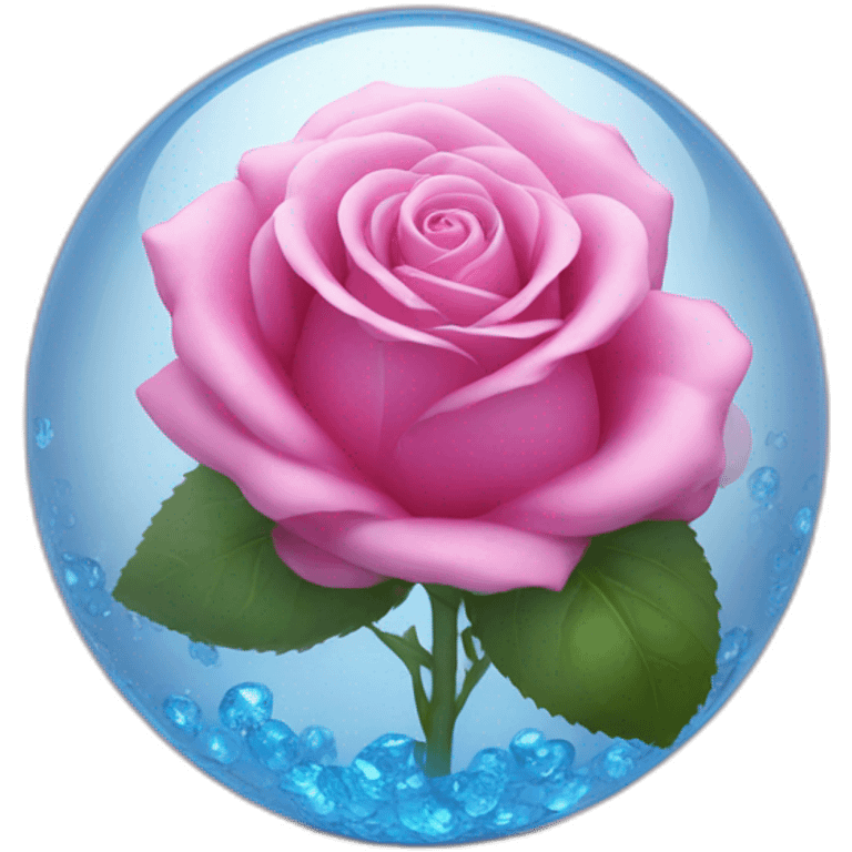 Pink rose in a blue shiny glass sphere  emoji