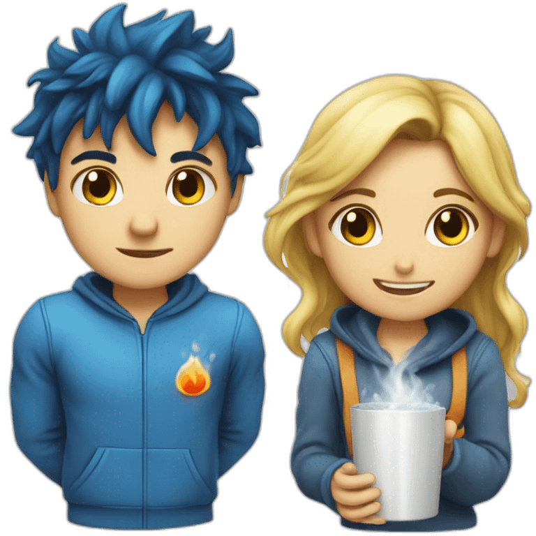 Hot blue fire boy and hot water girl emoji