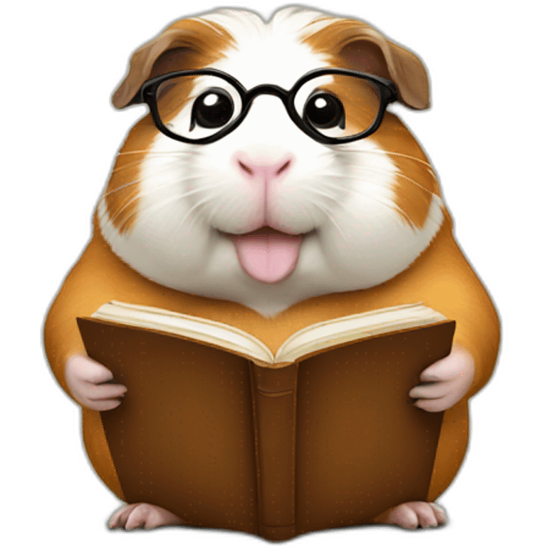 Fat guinea pig reading a book and wearing glasses emoji