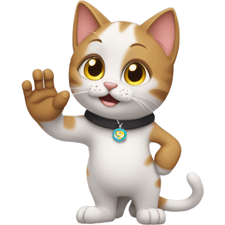 cat says bye and waves with paws emoji