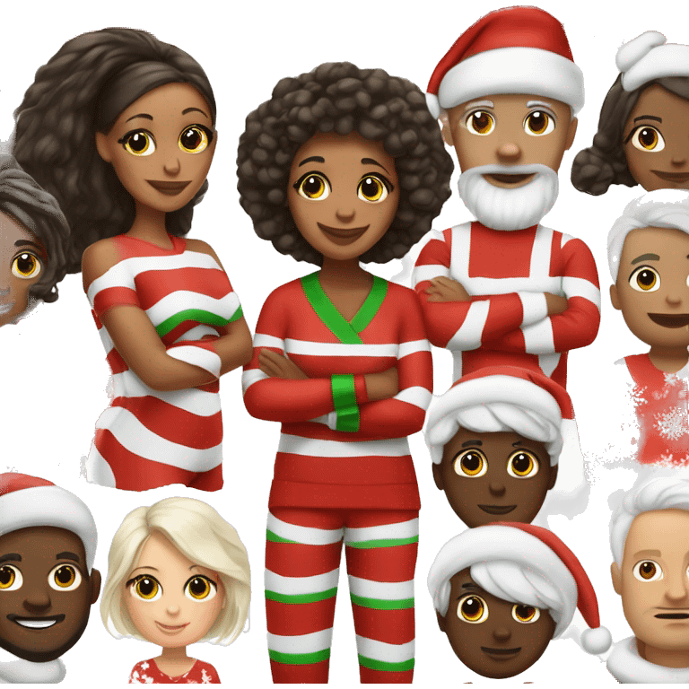 black woman white man couple in matching christmas pajamas  emoji