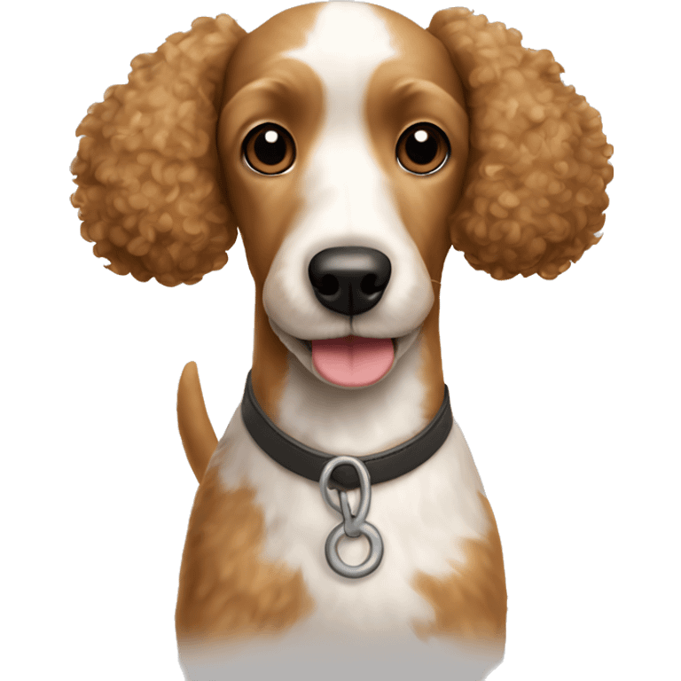 small light brown poodle dog with big jack russell terrier emoji