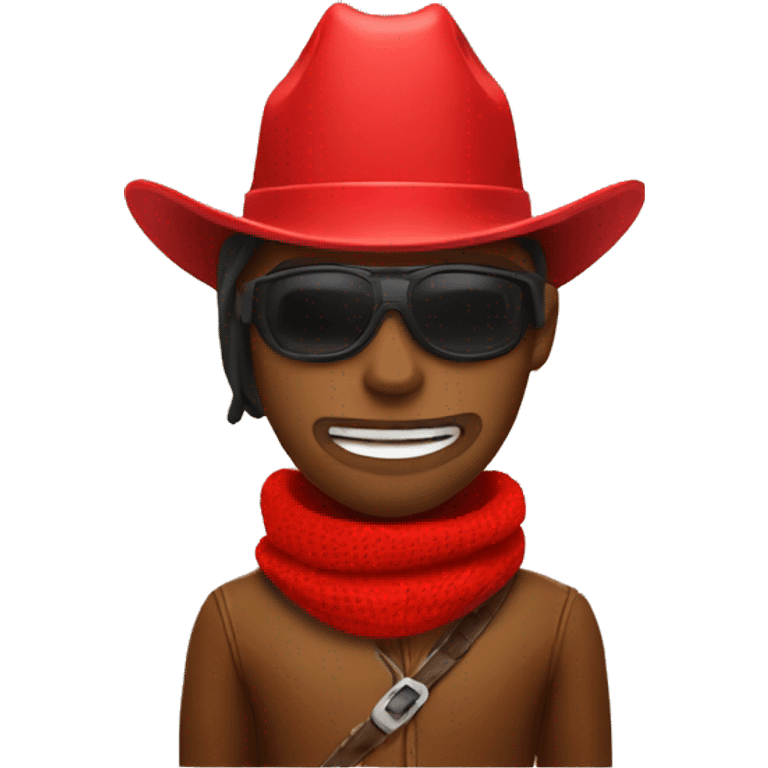 cowboy with red cowboy hat, wearing a red ski mask emoji