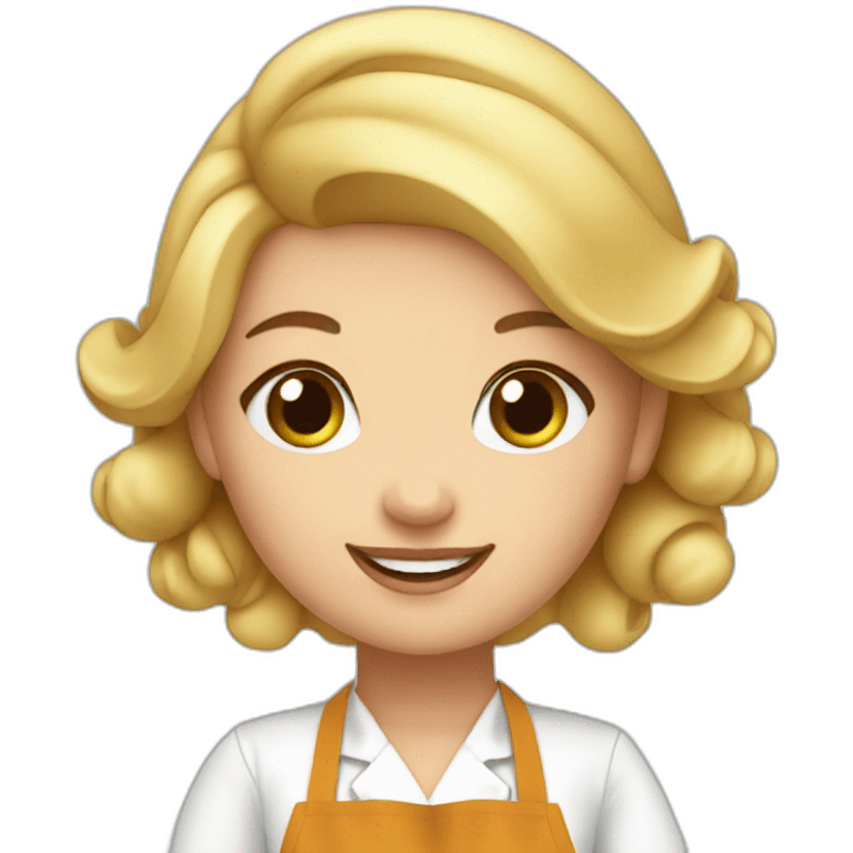 Blond girl in apron making croissants emoji