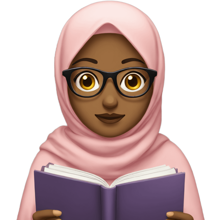 a girl using hijab and glasses read a book emoji