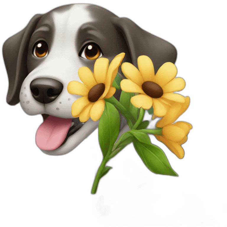 Dog giving a flower emoji