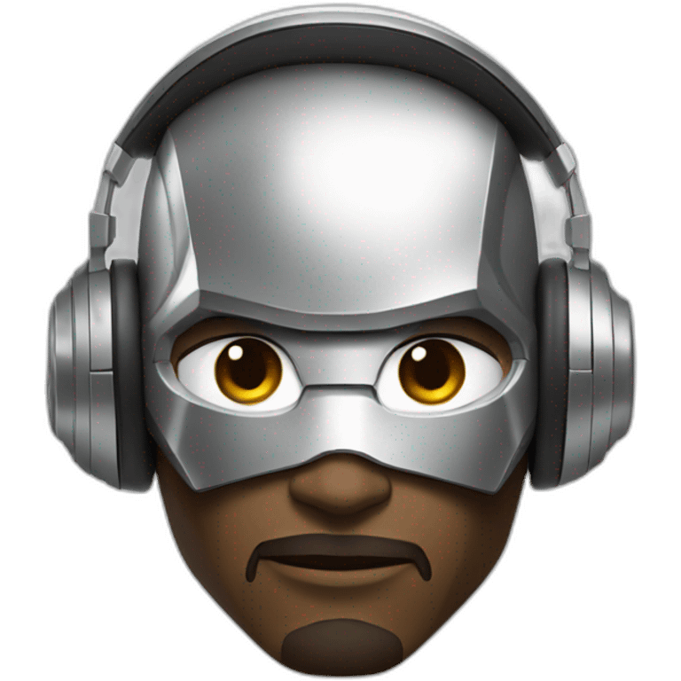 ironman wearing futuristic silver headphones emoji