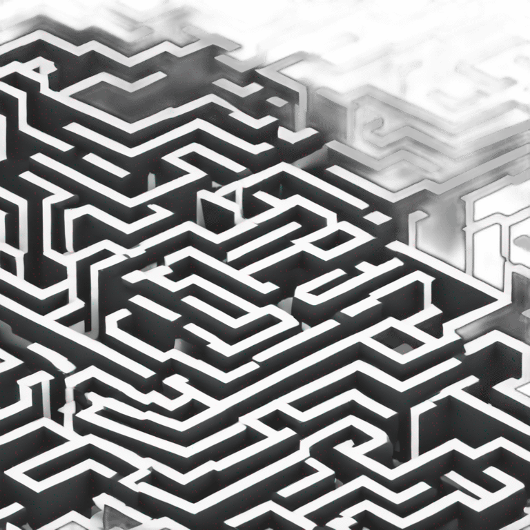 create a maze like structure that represent computers. must be only black and white colors emoji