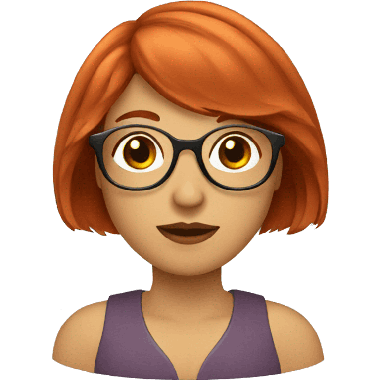 red haired woman with bob and bangs and round brown glasses emoji