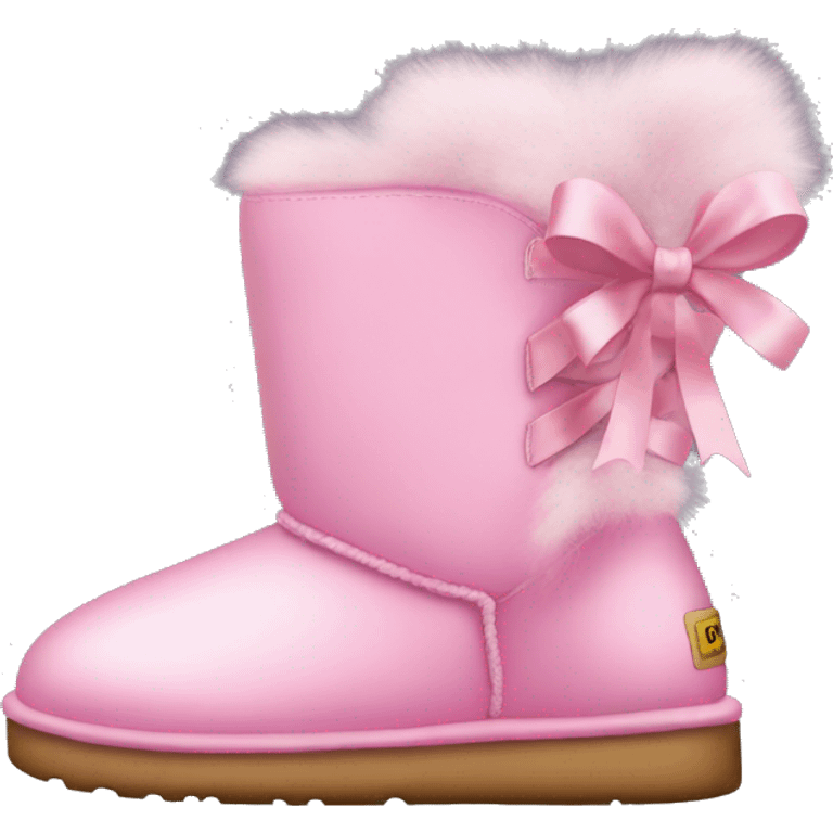 Pink uggs with fluff and a little satin bow on the back emoji