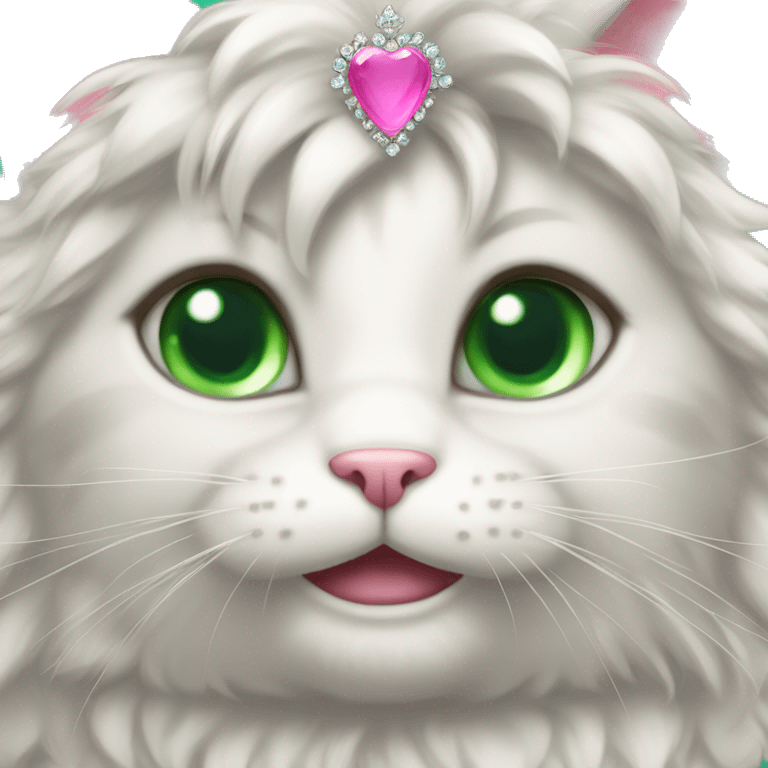 fluffy cat with green eyes in a princess dress and a pink tiara emoji