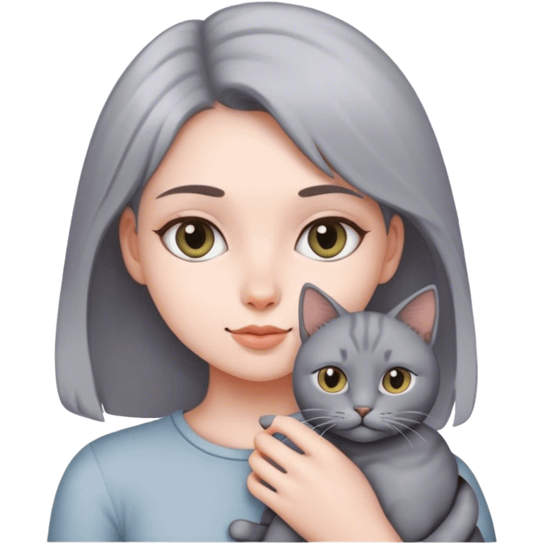 Girl holding grey cat emoji