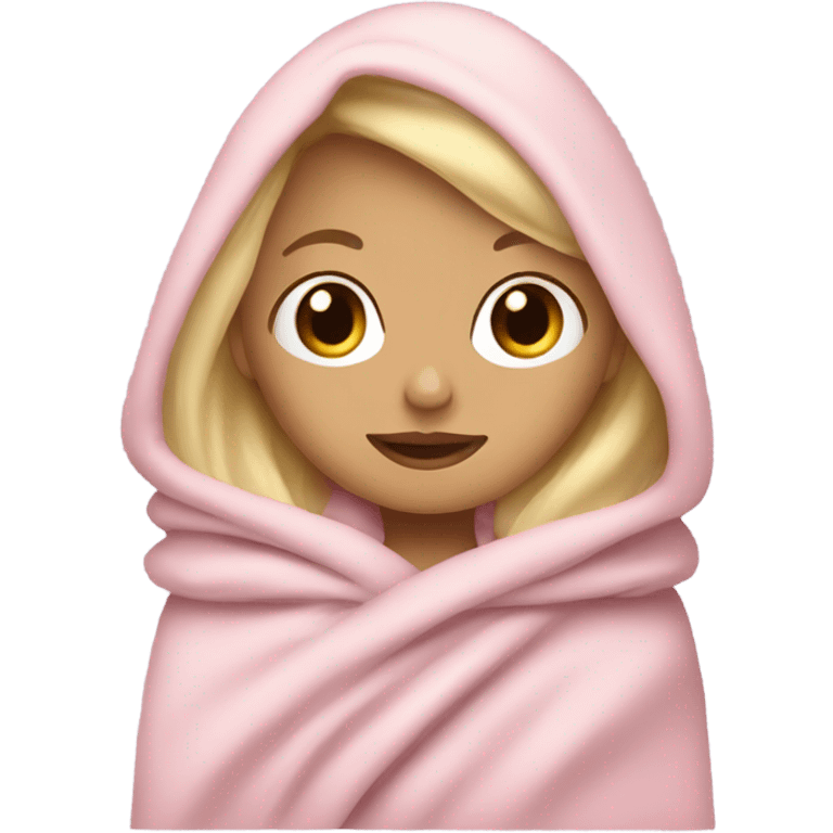 Cozy blonde girl wearing light pink Snuggie blanket emoji