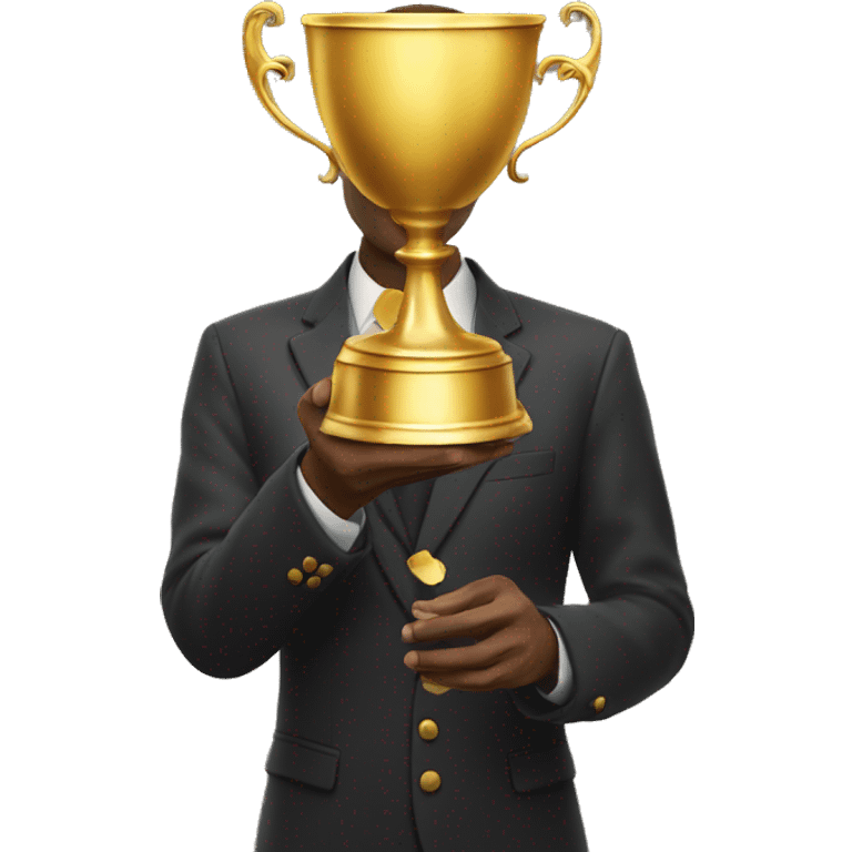 Man rising a golden cup in his hands emoji