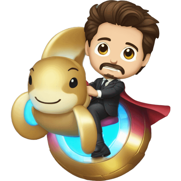 tony stark sur un dauphin arc en ciel emoji