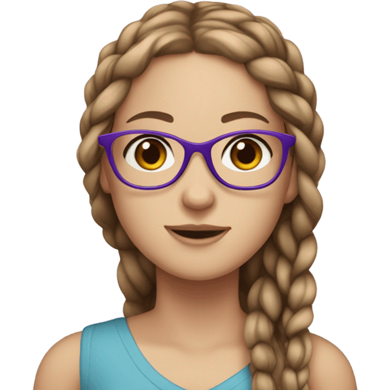 white girl with long brown hair in braids with purple glasses and blue eyes emoji