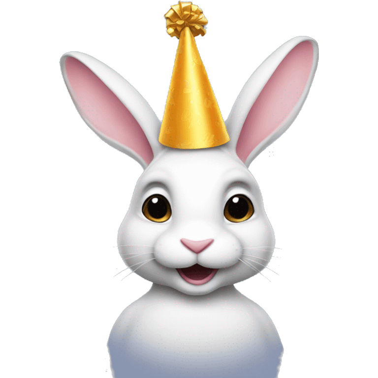 Rabbit with a party cap , hand close emoji