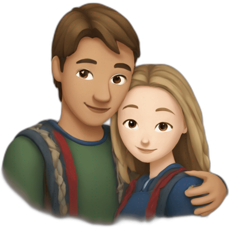 young metis Man and young white woman hug love emoji