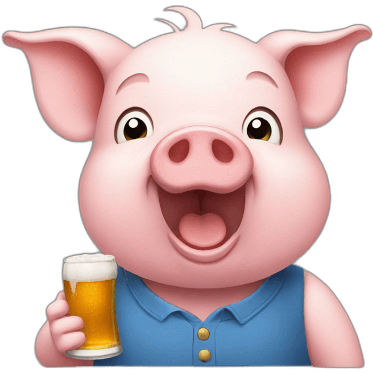 Happy pig drinking beer with a blue shirt emoji