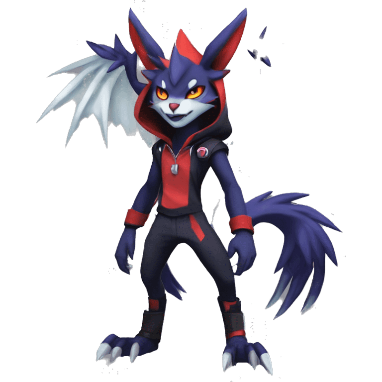 Cool Anthro Dark Absol-Noivern-Quilava-Litten-Pokémon with edgy stripes hoodie spiked collar punk Full Body emoji