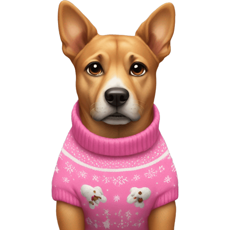 Dog wearing pink Christmas sweater emoji