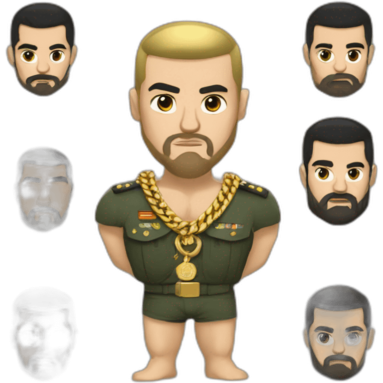 russian strong man thug wearing gold chain with black hair and a short beardwith military haircut emoji