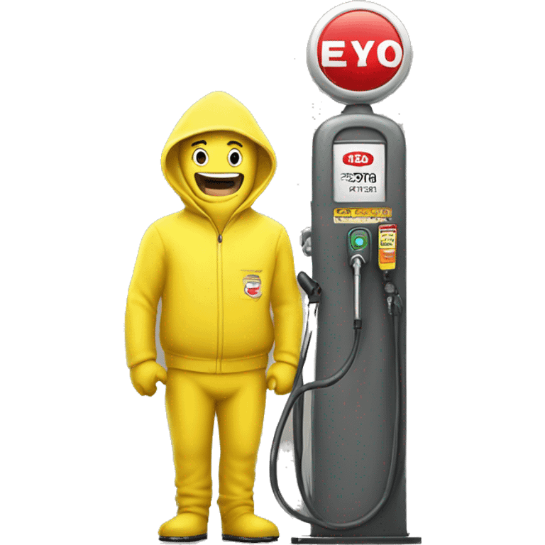 Man wearing banana suit pumping gas emoji