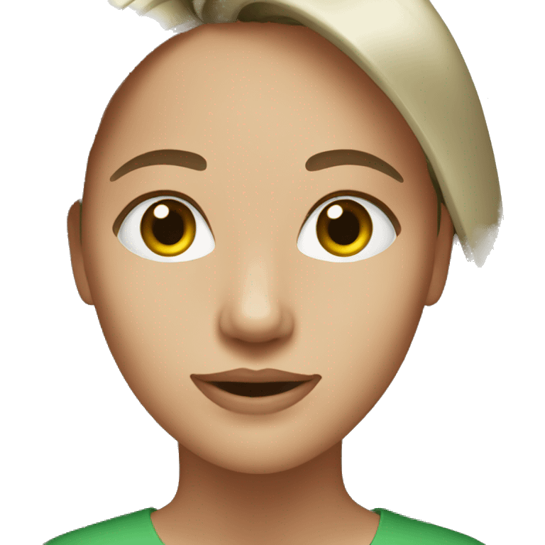 Women white and hair brown with a eyes green emoji