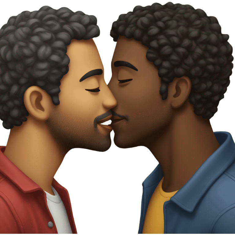 Black guy and Latino guy gay kiss emoji