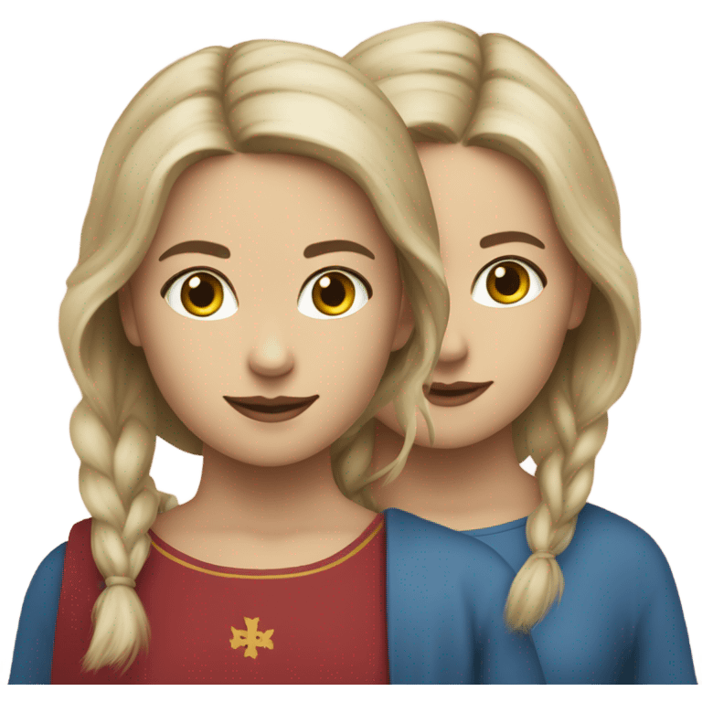 twins in Copenhagen - caucasian race - females - wearing some Denmark symbol emoji