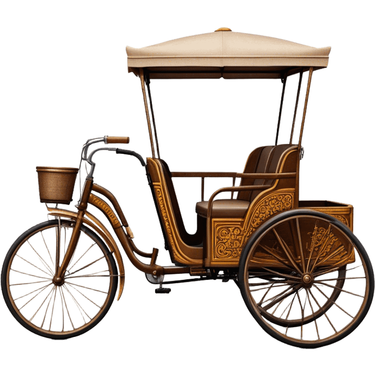 ​Cinematic Realistic Cyclo Rickshaw, depicted as a classic manually operated tricycle-style rickshaw with a simple, rustic design and intricate details, rendered with realistic textures and natural urban lighting that captures its cultural charm and timeless functionality, emoji