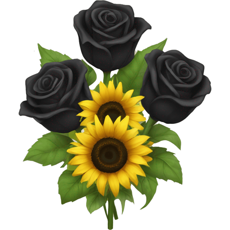 Bouquet of black roses and sunflowers emoji