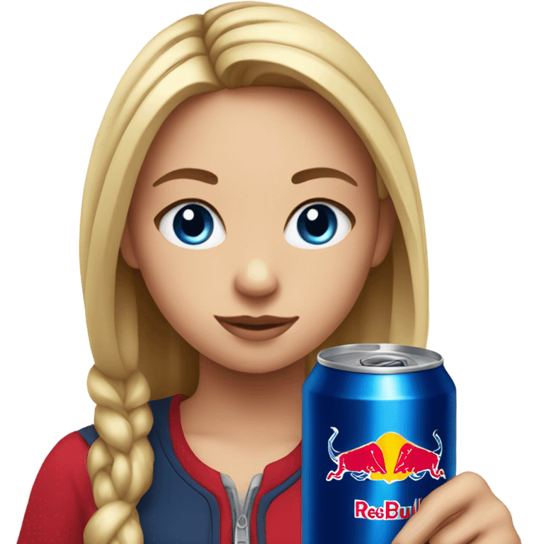 Girl with blue eyes holding Red Bull drink emoji