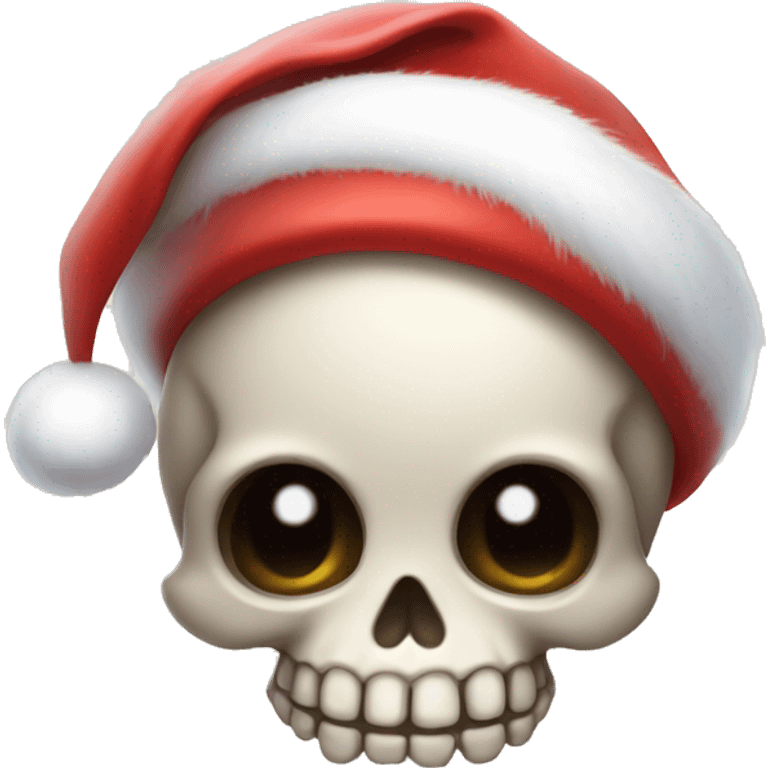 Cute, happy little skull wearing a Santa hat. emoji