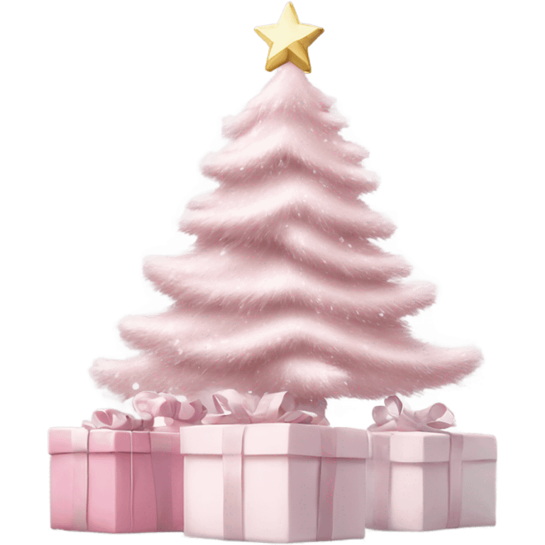 Light pink Christmas gifts under a white Christmas tree  emoji