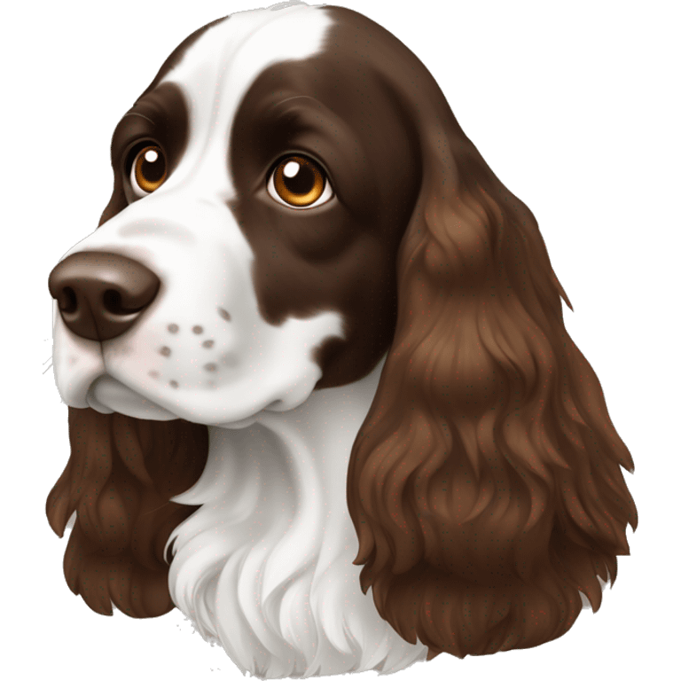 English springer spaniel, brown and white, with brown eyes emoji