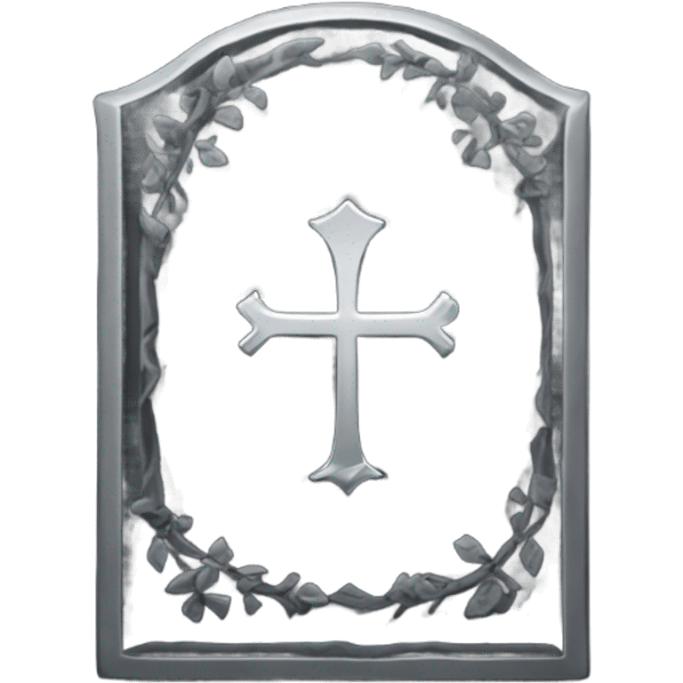 a black tombstone with the inscriptions in silver RIP and a silver heart in the center emoji