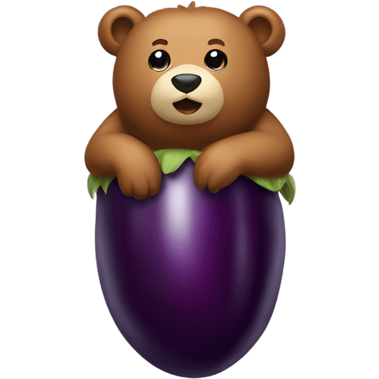 Bear on top of a eggplant emoji