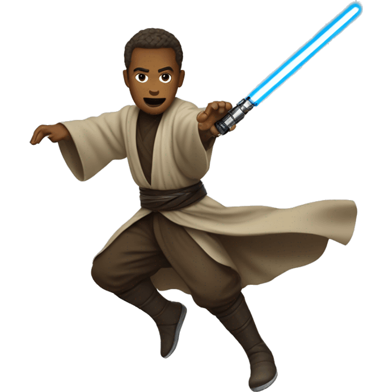 Jedi with lightsaber jumping emoji