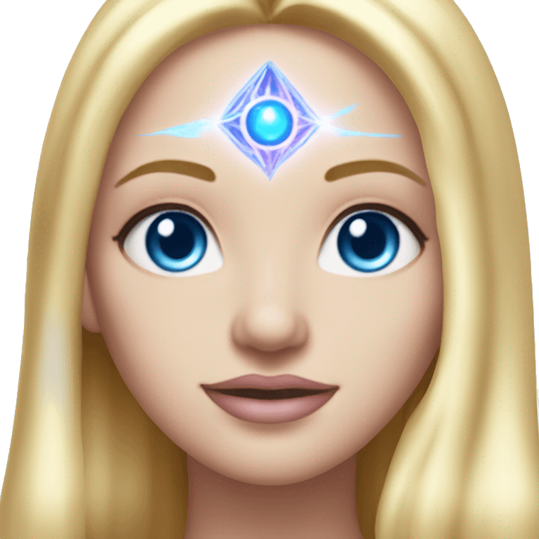 magical diva with thin pink andromedan face long blonde hair and blue eyes glowing third eye emoji