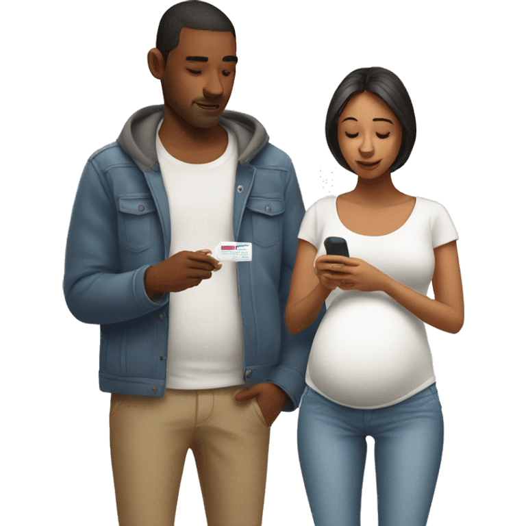 couple looking at pregnancy test emoji