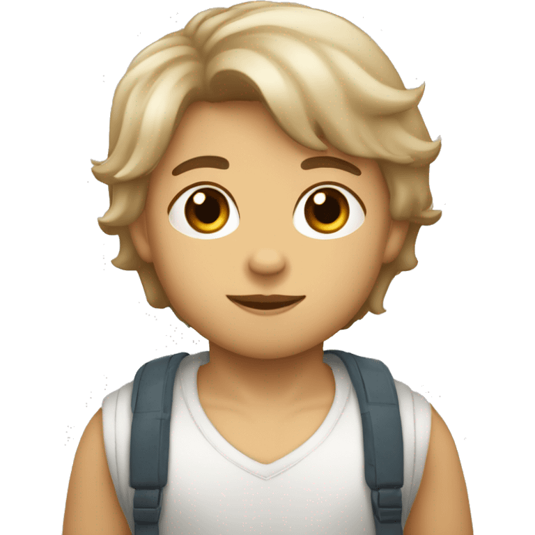 niño de color blanco pelo castaño, ojos marrones y mechas rubias emoji