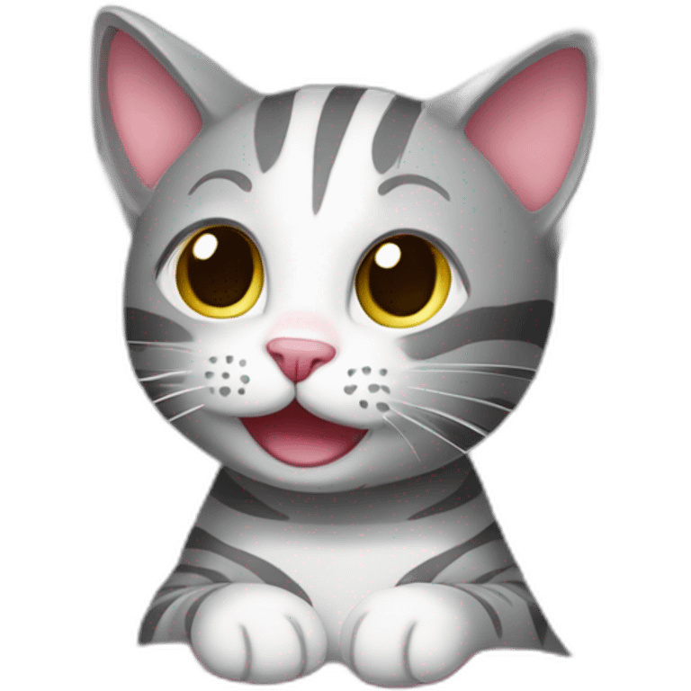 grey stripes cat playing with pink clew emoji