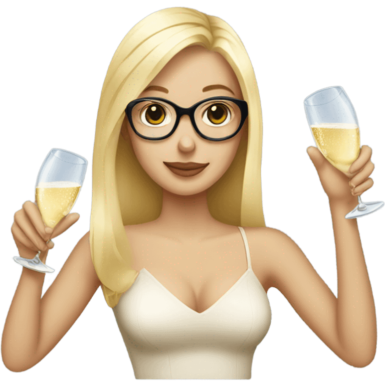 Blond girl drinking champagne wearing glasses  emoji