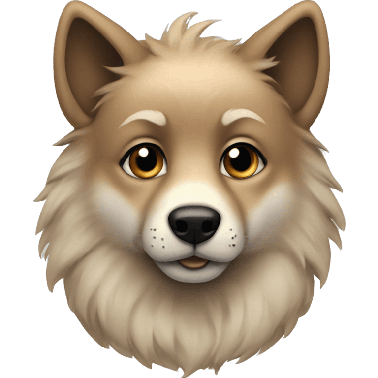 a light brown puppy-like wolf with black ears, black eyes emoji